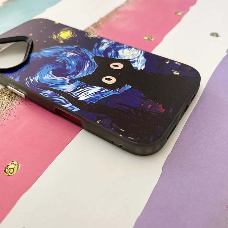 قاب گوشی iPhone 16 آیفون So Cool طرح گربه در شب پر ستاره کد 795 — تصویر ۳