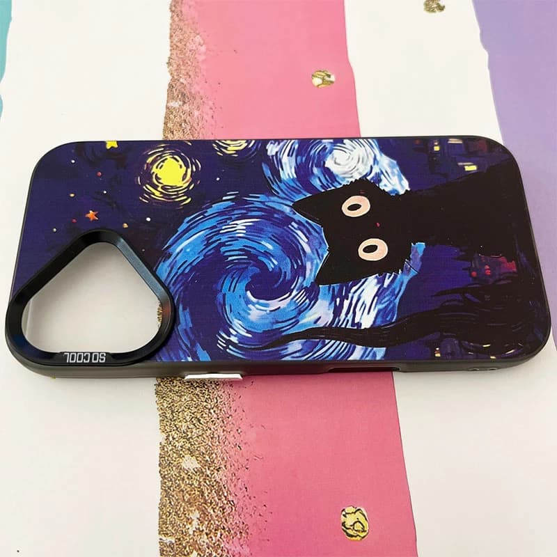 قاب گوشی iPhone 16 آیفون So Cool طرح گربه در شب پر ستاره کد 795