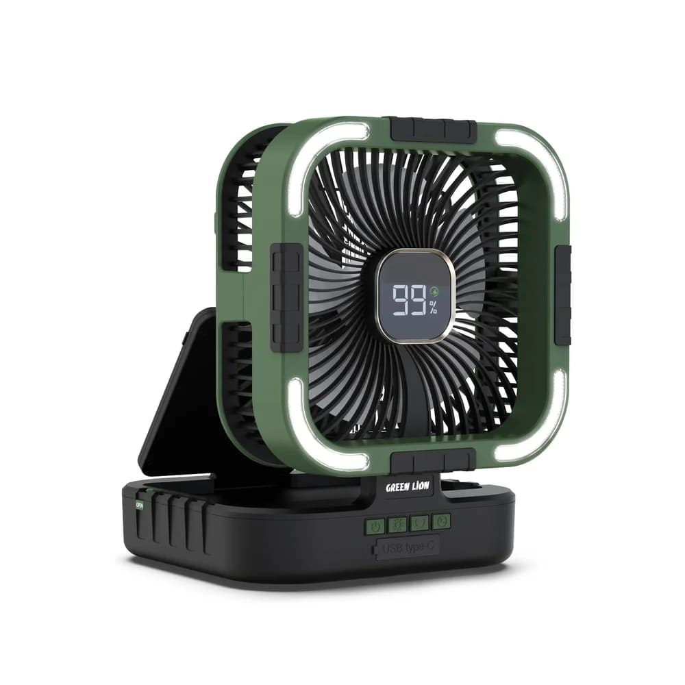 پنکه خورشیدی ۳ کاره گرین لاین مدل Solar Fan 3 in 1 (پنکه، چراغ و پاوربانک)
