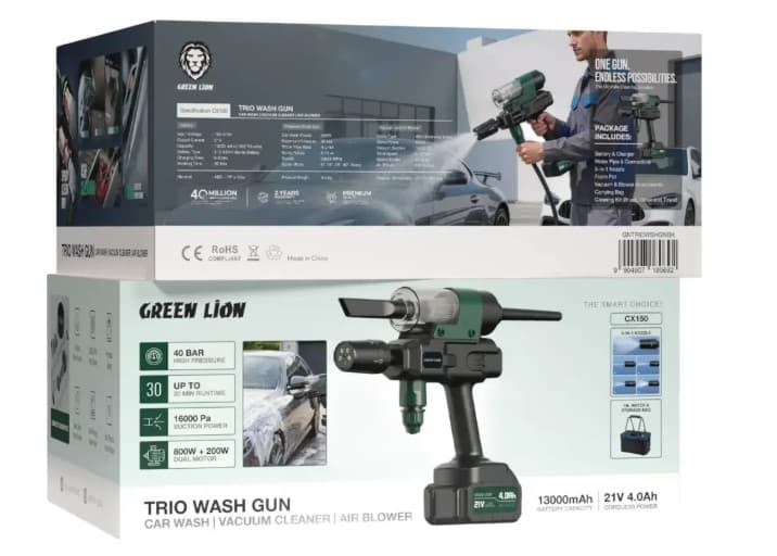 کارواش شارژی چندکاره قابل حمل Trio Wash Gun 13000mAh مدل ۳ در ۱ گرین لاین — تصویر ۹