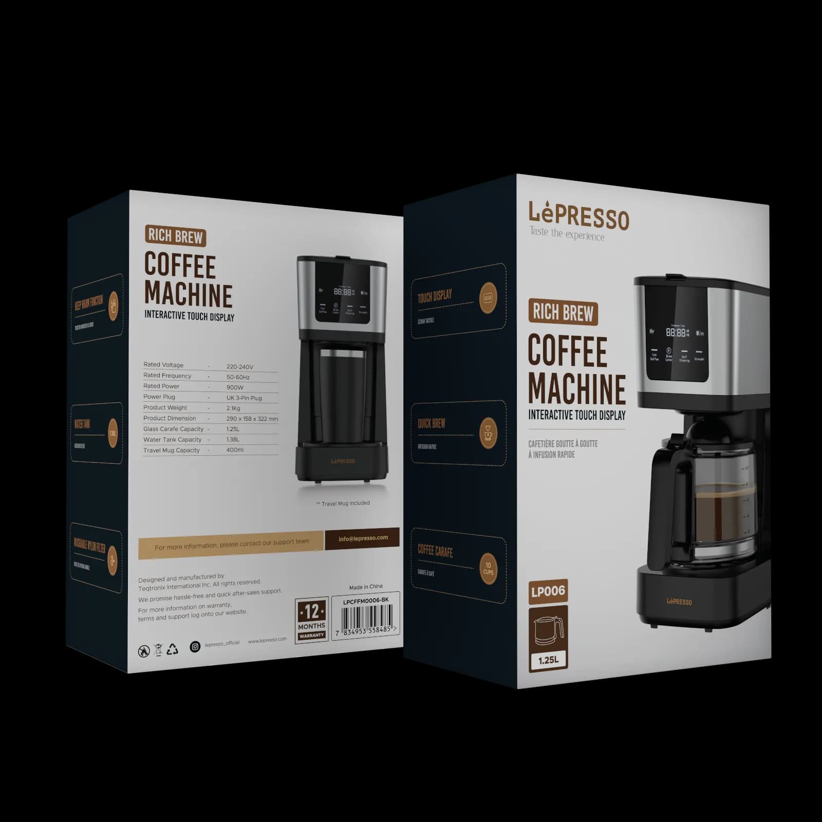 دستگاه قهوه ساز Rich Brew لمسی مدل LPCFFM0006BK لِپرسو — تصویر ۴