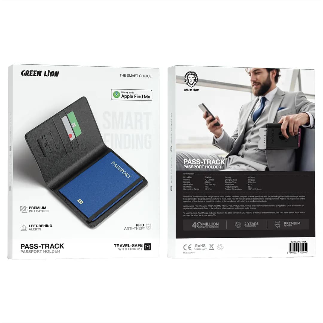 کیف پاسپورت چرمی Pass-Track مدل Find My گرین لاین — تصویر ۲
