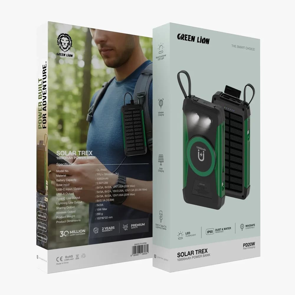 پاوربانک خورشیدی مگنتی 10000mAh مدل Solar Trex گرین لاین — تصویر ۷