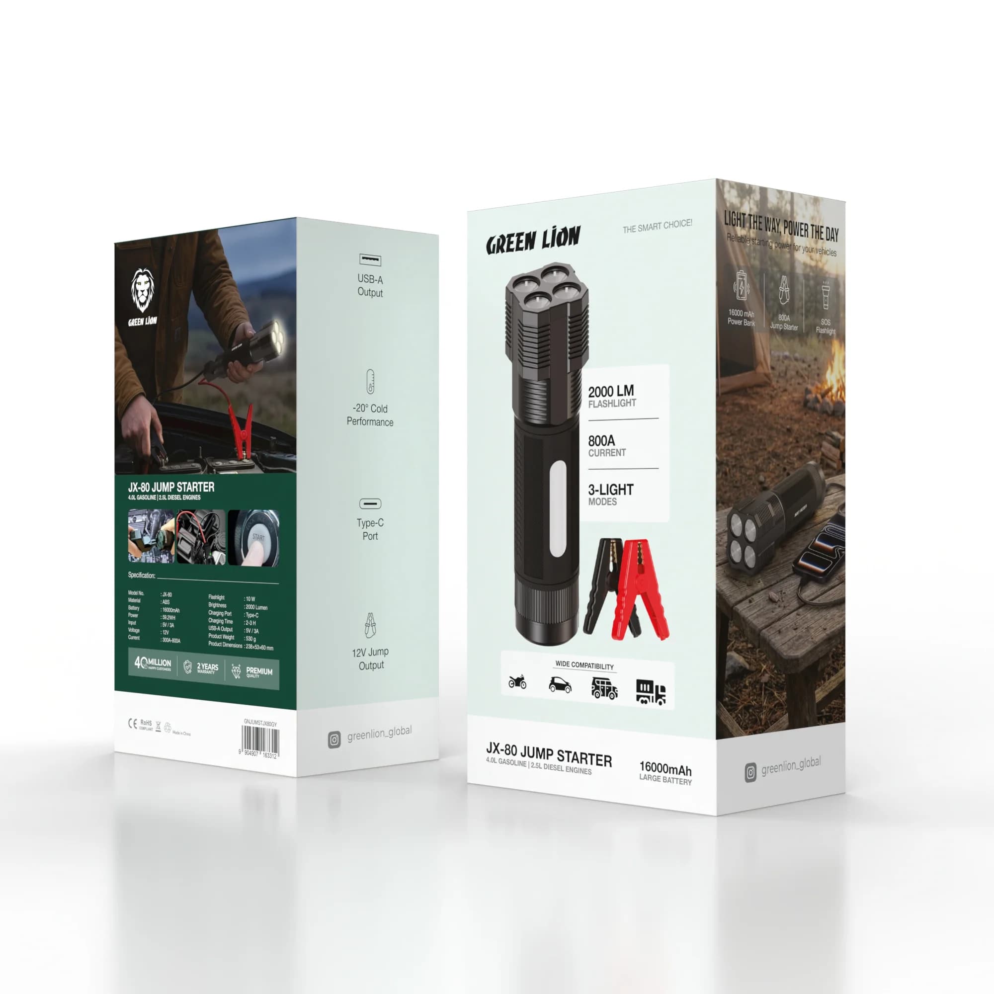 جامپ استارتر خودرو پرتابل Green Lion JX-80 مدل 12V 16000mAh گرین لاین — تصویر ۷
