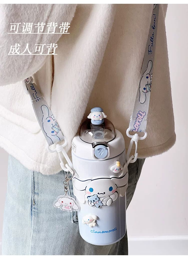 قمقمه فلاسک استیل اورجینال سینمارول Cinnamoroll با بند دوشی با کیفیت — تصویر ۴
