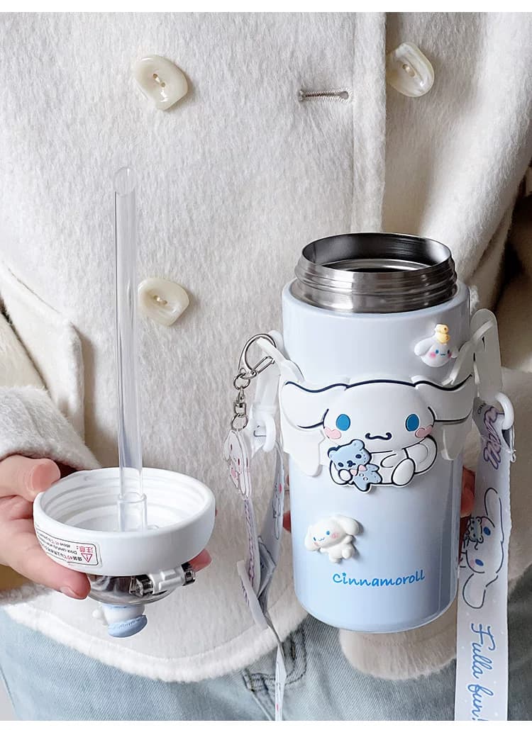 قمقمه فلاسک استیل اورجینال سینمارول Cinnamoroll با بند دوشی با کیفیت — تصویر ۵