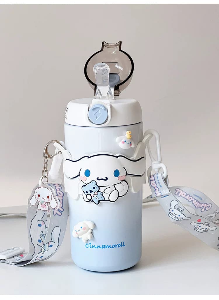 قمقمه فلاسک استیل اورجینال سینمارول Cinnamoroll با بند دوشی با کیفیت — تصویر ۳
