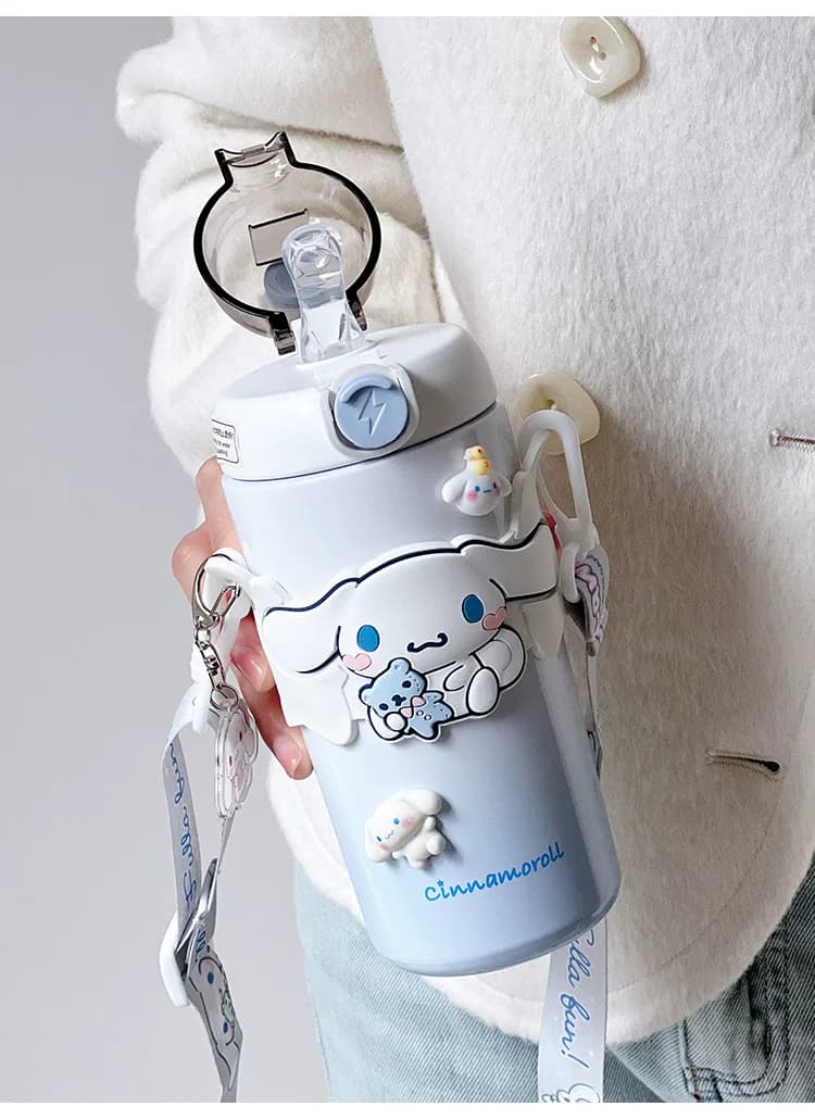 قمقمه فلاسک استیل اورجینال سینمارول Cinnamoroll با بند دوشی با کیفیت — تصویر ۲