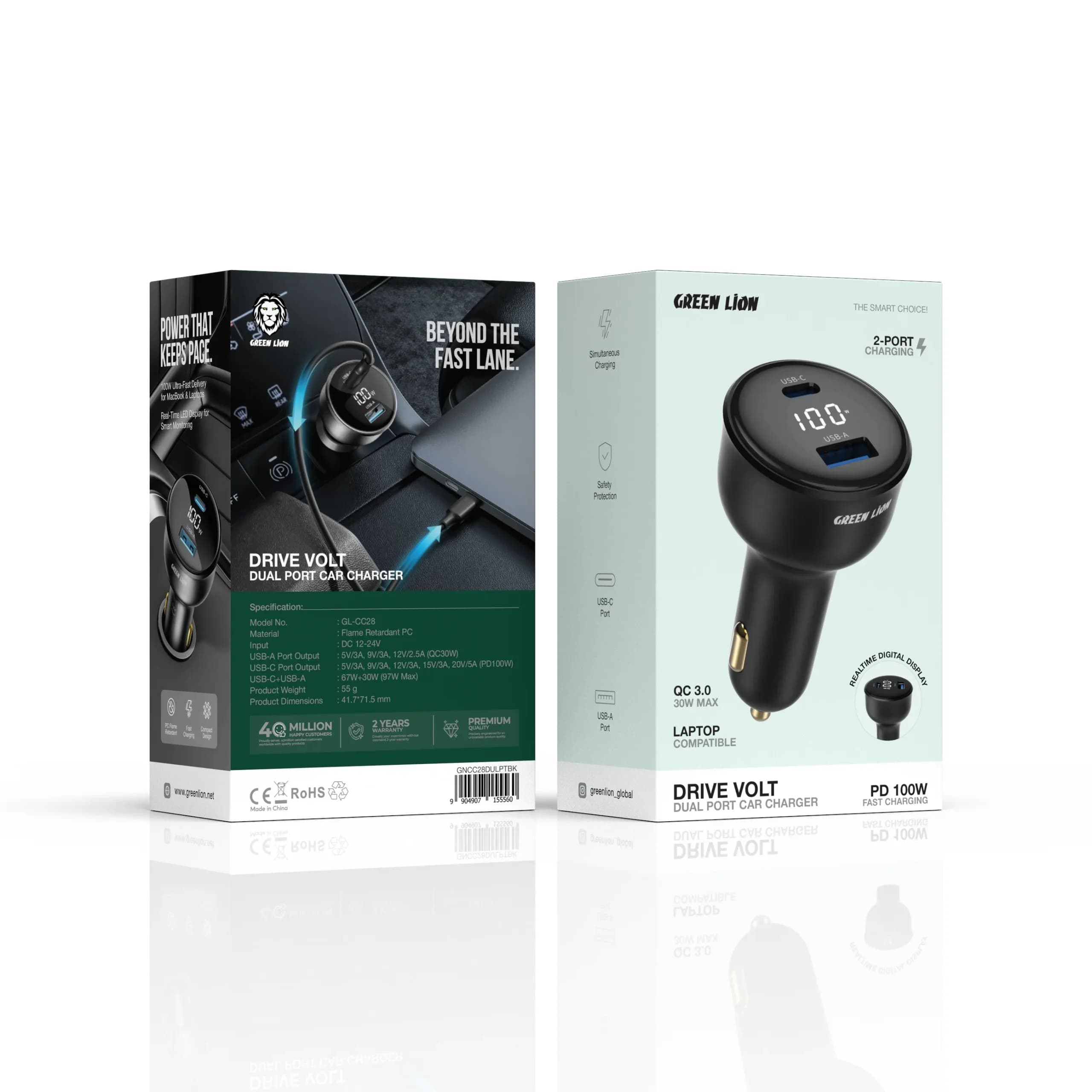 شارژر فندکی دو پورت DRIVE VOLT مدل 100W گرین لاین — تصویر ۴