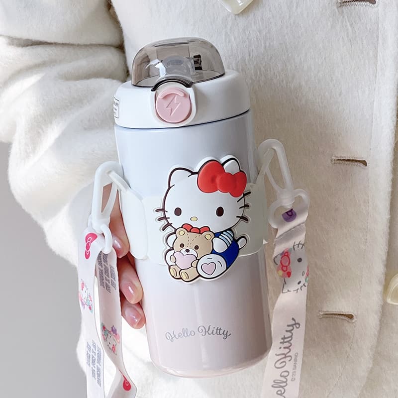قمقمه فلاسک استیل اورجینال هلو کیتیHELLO KITTY با بند دوشی با کیفیت — تصویر ۲