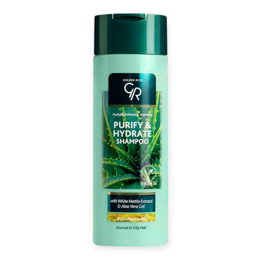 شامپو پوریفای اند هیدریت (چرب زدا و مرطوب کننده) گلدن‌رز GOLDEN ROSE موهای نرمال تا چرب مدل Purify & Hydrate حجم 430 میل