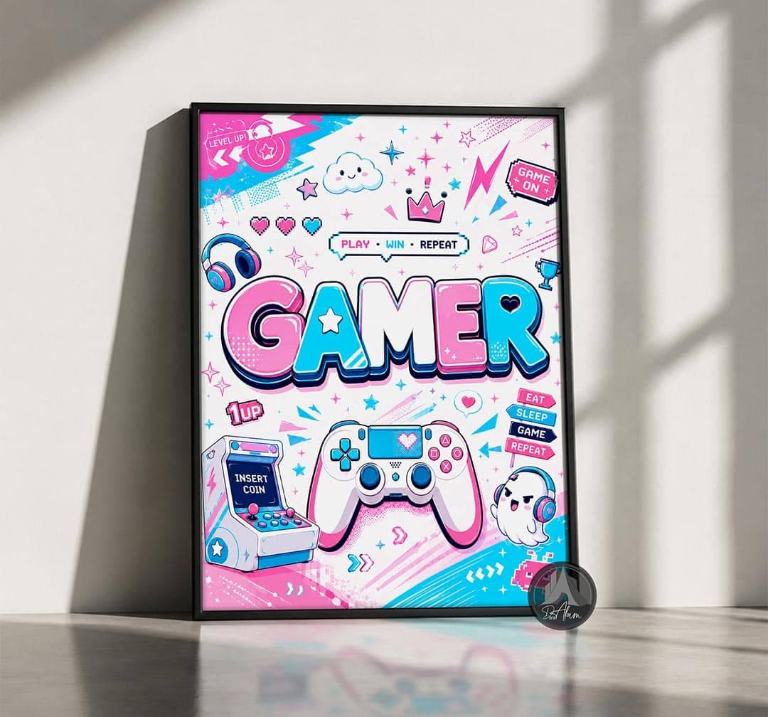تابلو گیمینگ دخترانه طرح Gamer صورتی کد DA-6021 | مناسب گیم نت