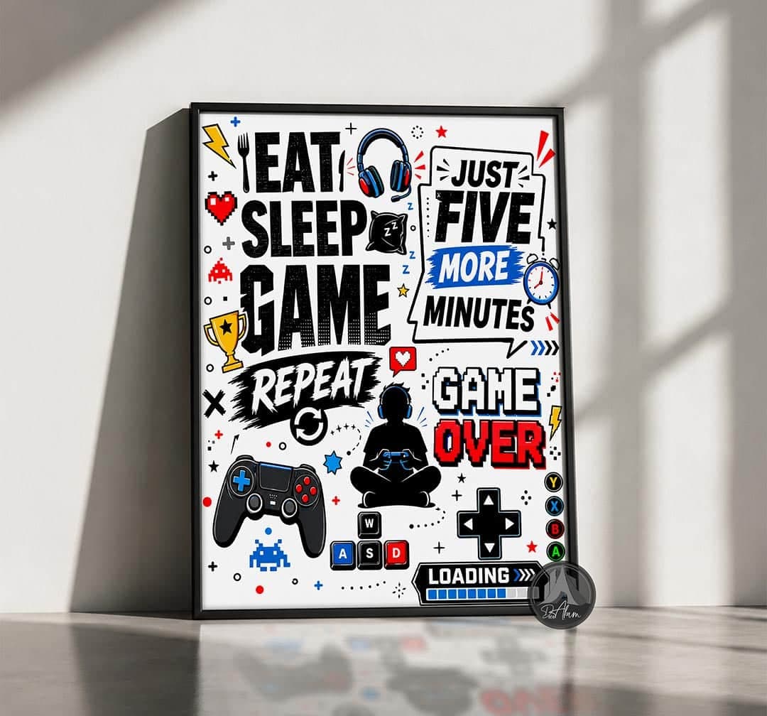 تابلو گیمینگ تایپوگرافی Eat Sleep Game کد DA-6018 | مناسب گیم نت