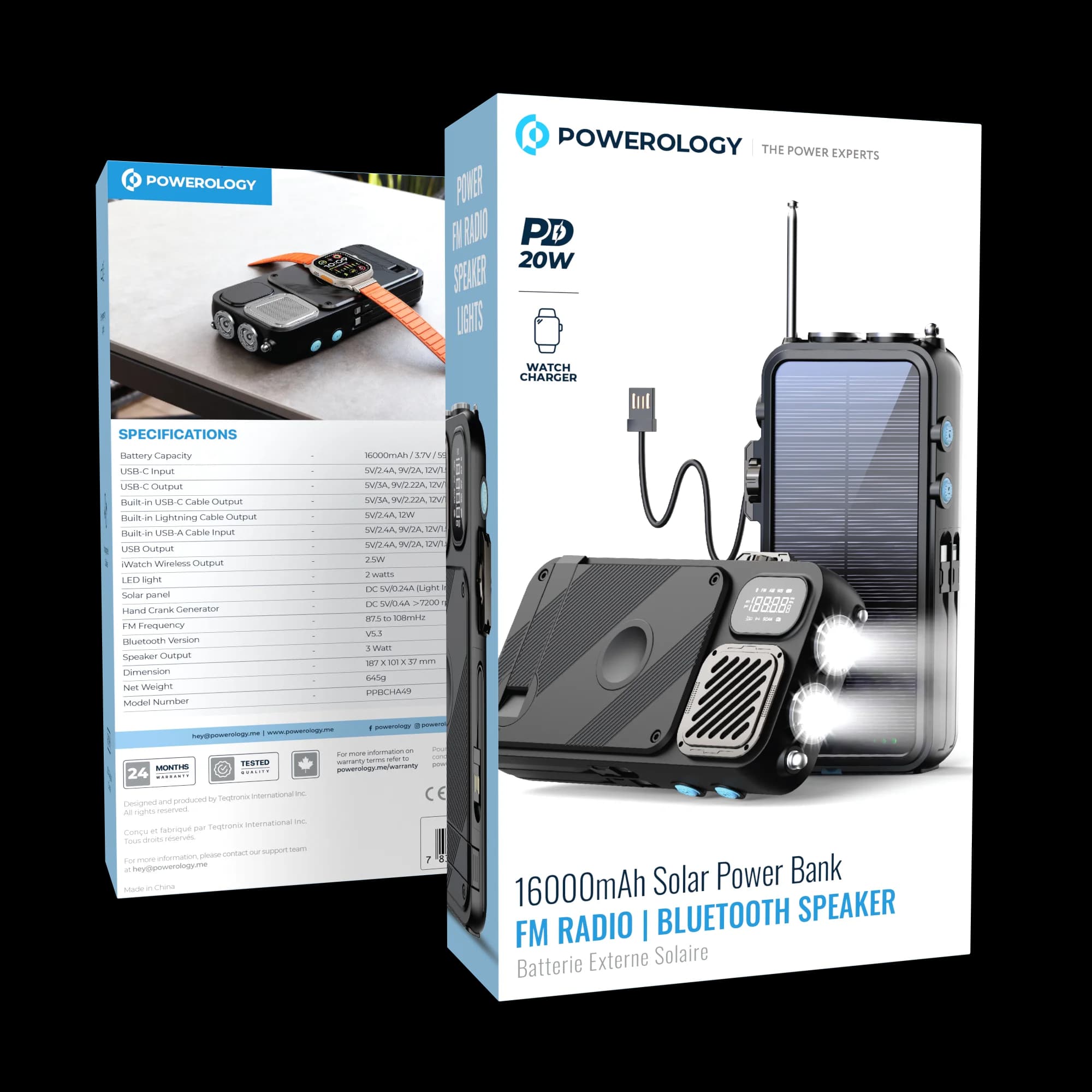 پاوربانک خورشیدی چندکاره پاورولوژی 16000mAh مدل Solar Radio Speaker — تصویر ۴