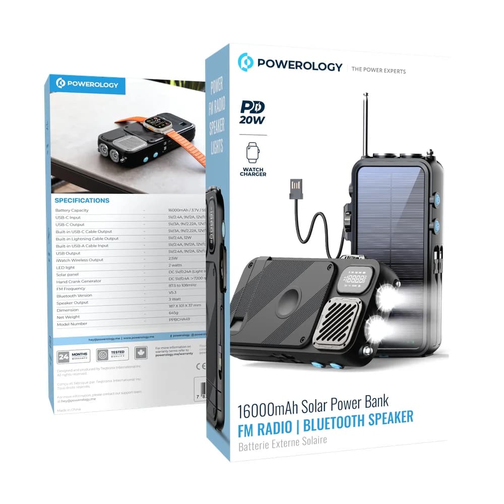 پاوربانک خورشیدی چندکاره پاورولوژی 16000mAh مدل Solar Radio Speaker — تصویر ۱۱