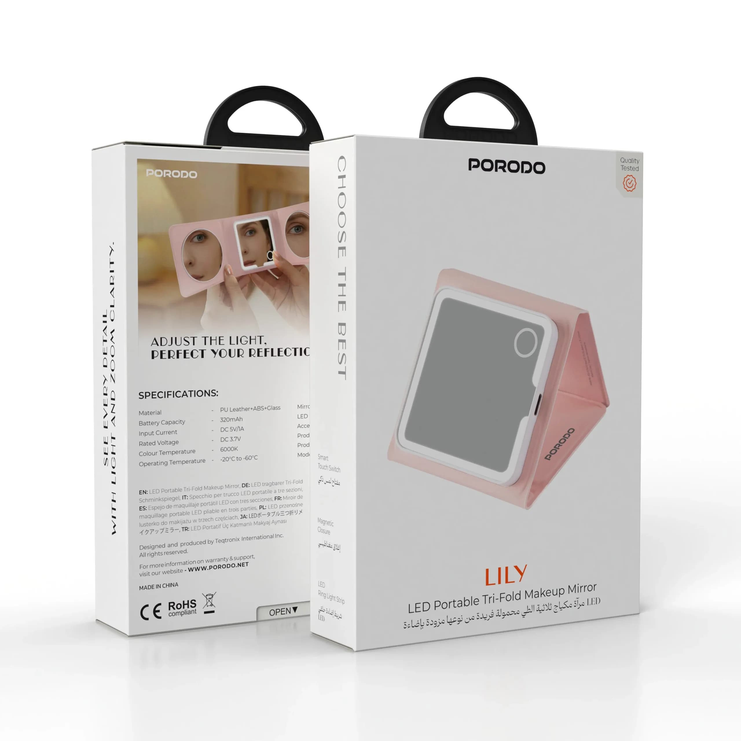 آینه آرایشی پرودو Lily LED سه تایی قابل حمل مدل PD-LILYMM برند پرودو — تصویر ۴