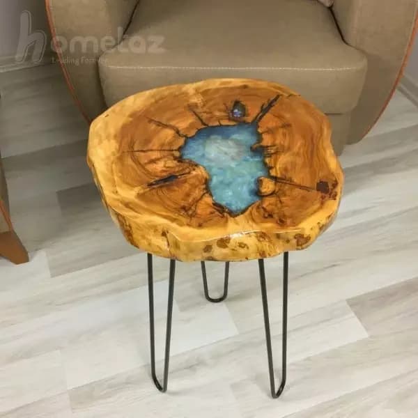 میز عسلی پایه فلزی و صفحه چوبی رزینی طرح اسپرینگ — تصویر ۲
