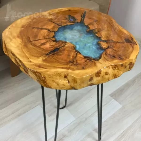 میز عسلی پایه فلزی و صفحه چوبی رزینی طرح اسپرینگ — تصویر ۳