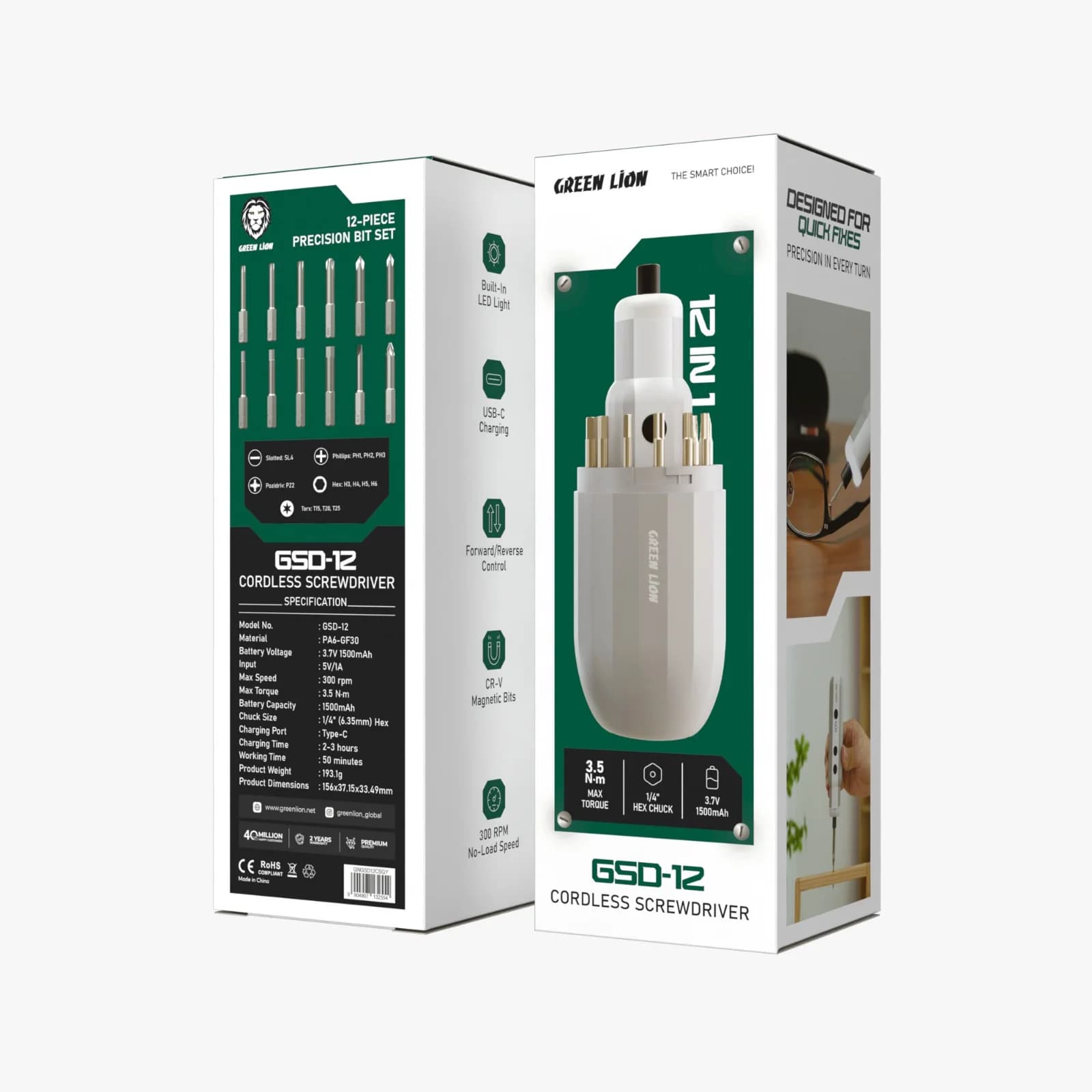 پیچ گوشتی شارژی 12 در 1 مدل GSD-12 گرین لاین — تصویر ۵