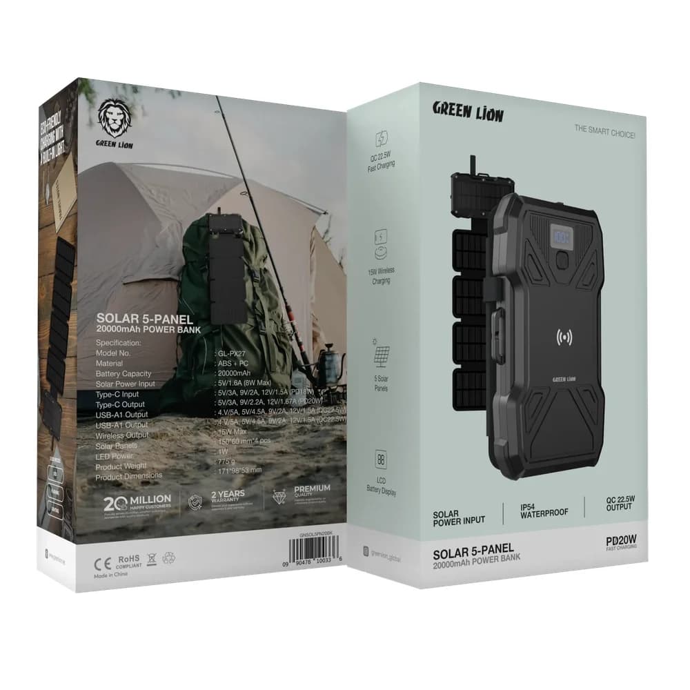 پاوربانک خورشیدی گرین لاین مدل Solar 5-Panel (ظرفیت 30000mAh و شارژ بیسیم) — تصویر ۵