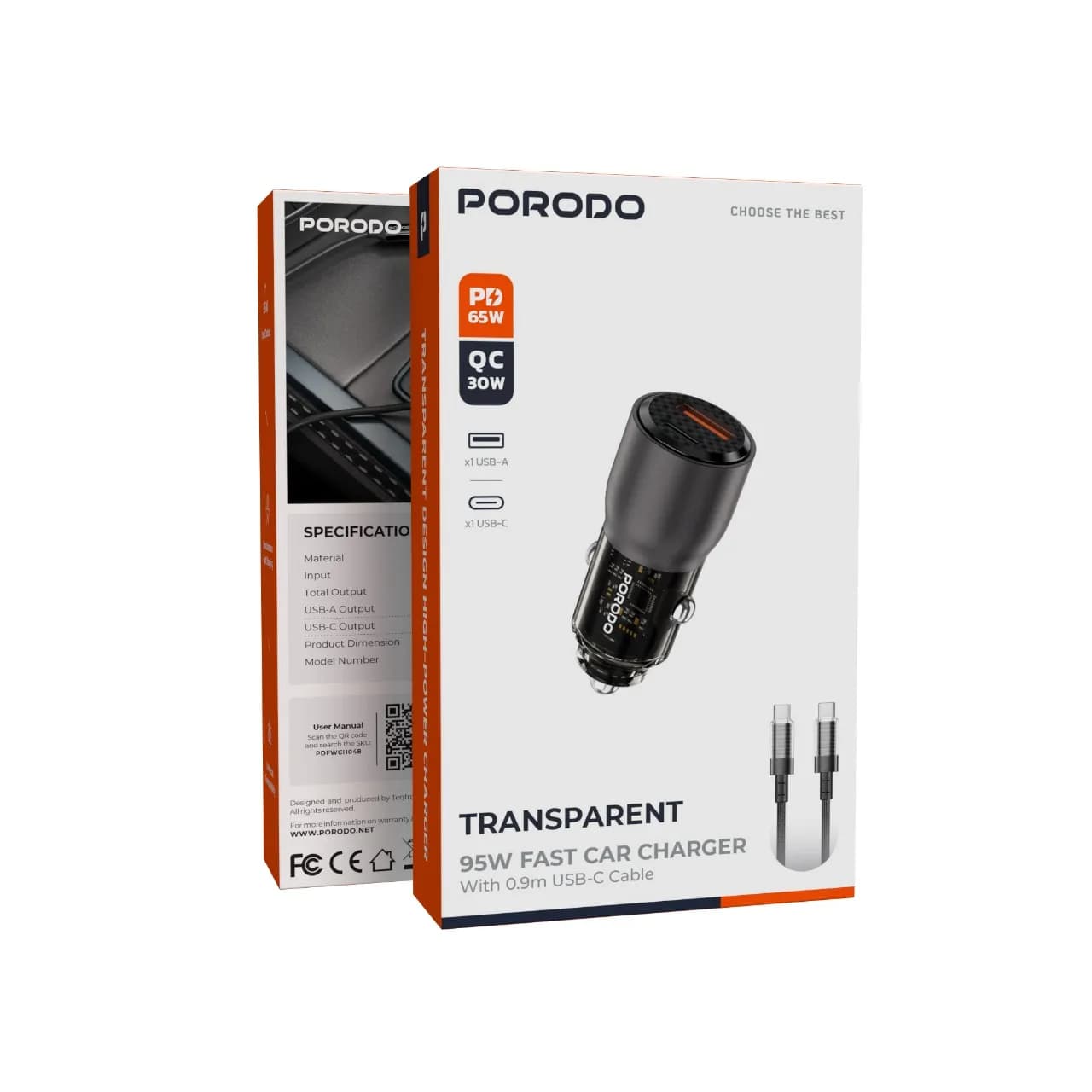 شارژر فندکی شفاف دو پورت 95 وات مدل Multi-Device PD پرودو — تصویر ۲