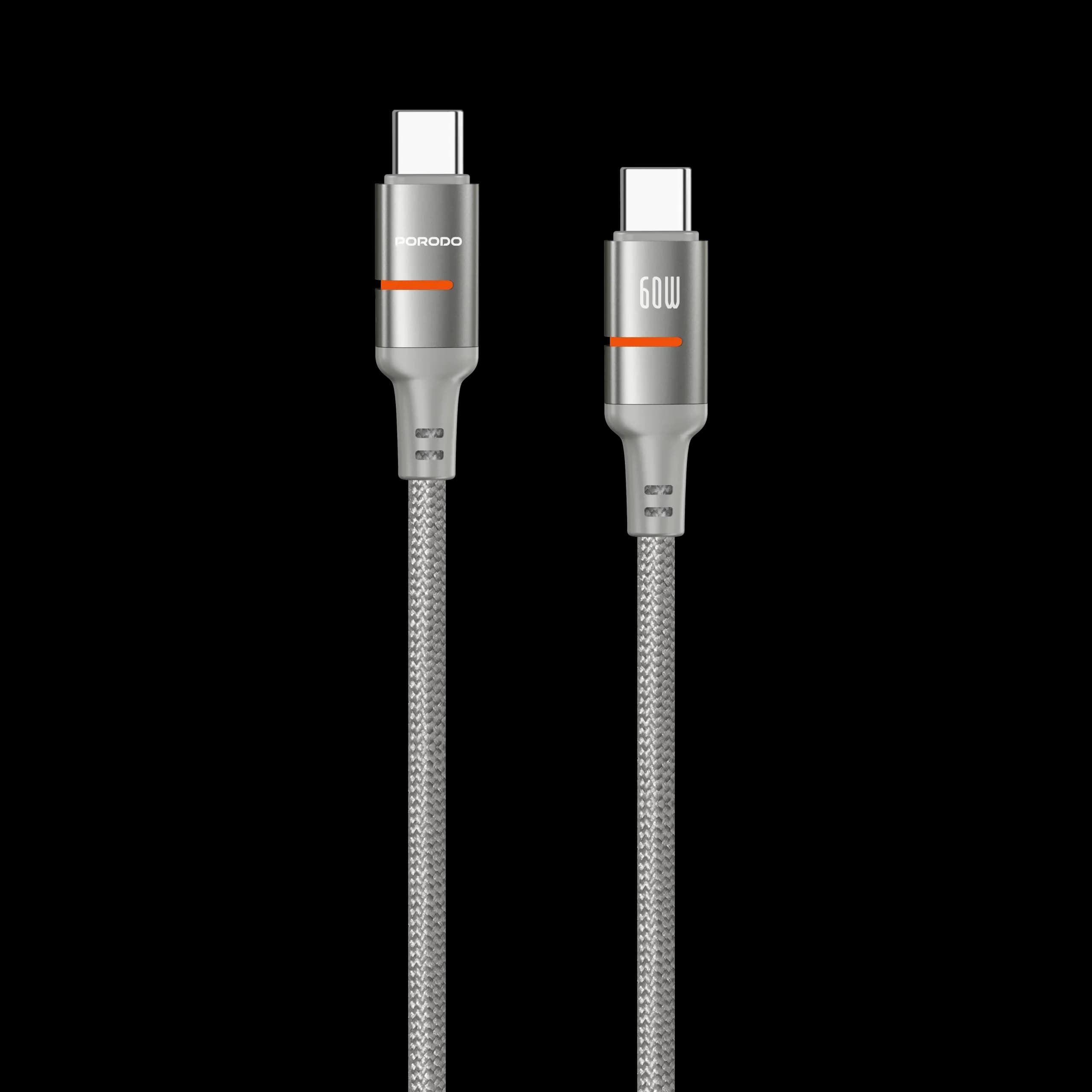 کابل شارژ و انتقال داده کنفی چراغ‌دار USB-C به USB-C مدل PD 60W LED Light پرودو