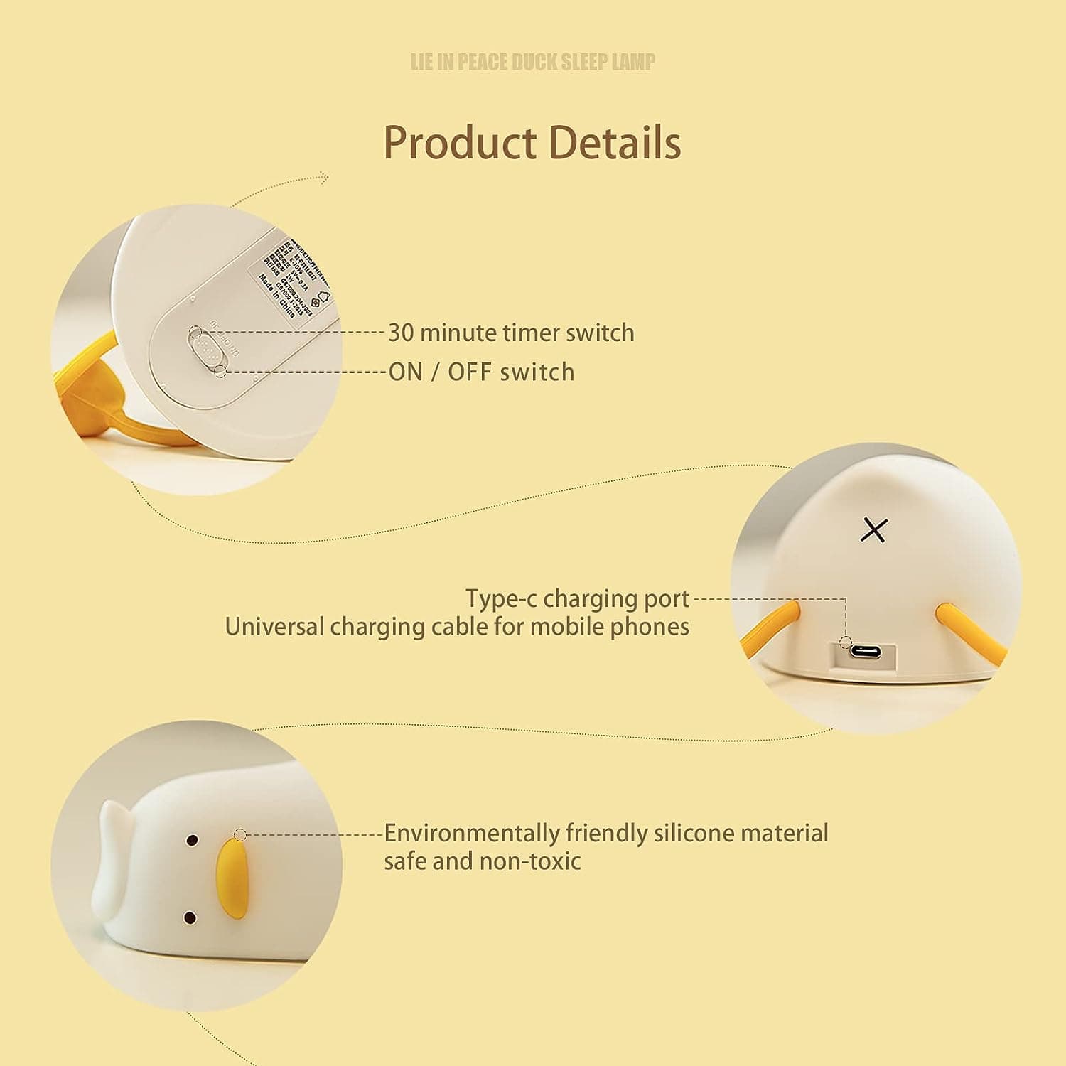چراغ خواب اردک Benson Lying Flat Duck Night Light, LED Squishy Duck Lamp — تصویر ۵