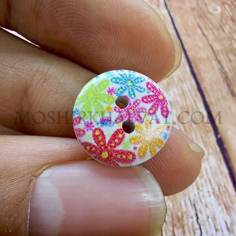 دکمه چوبی چاپی طرح گل بسته 24 عددی — تصویر ۶