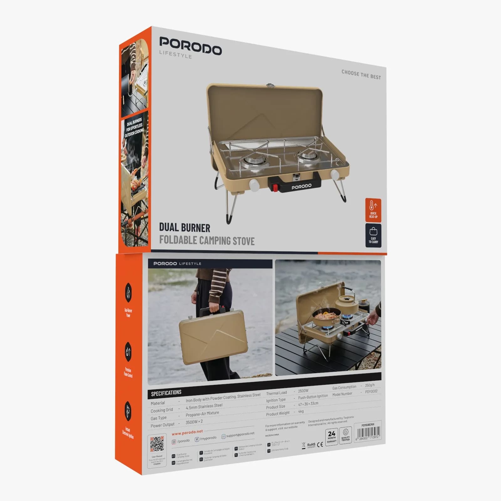 Portable Camping Stove with Dual Burner – Khaki اجاق کمپینگ خاکی PDYG002KH — تصویر ۲