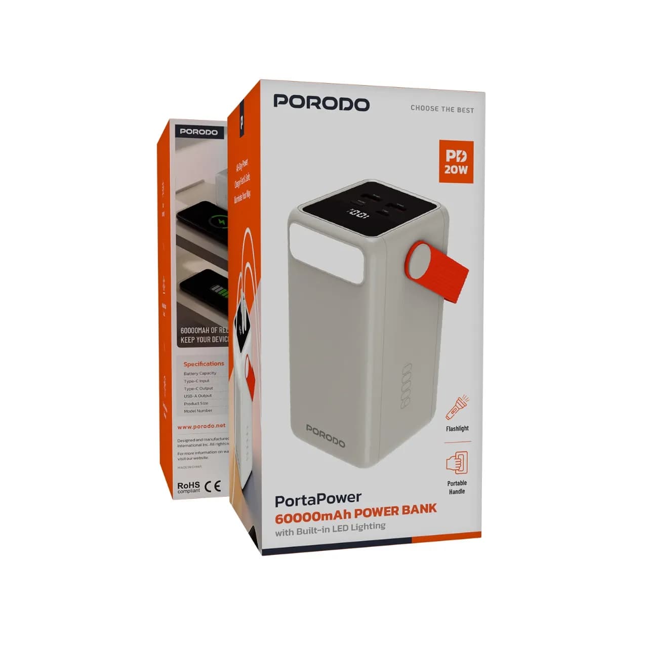 پاوربانک پرتابل 60000 میلی‌آمپرساعت Porodo PortaPower مدل LED Lighting پرودو — تصویر ۳