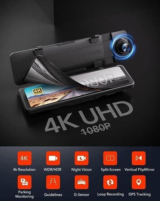 دوربین خودرو دوگانه آینه دید عقب REDTIGER Rear View Mirror Camera 11in UHD 4K Front — تصویر ۷