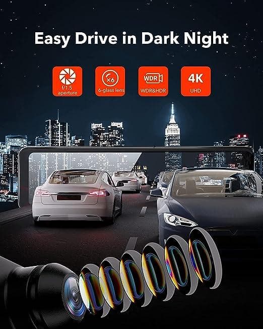 دوربین خودرو دوگانه آینه دید عقب REDTIGER Rear View Mirror Camera 11in UHD 4K Front — تصویر ۵