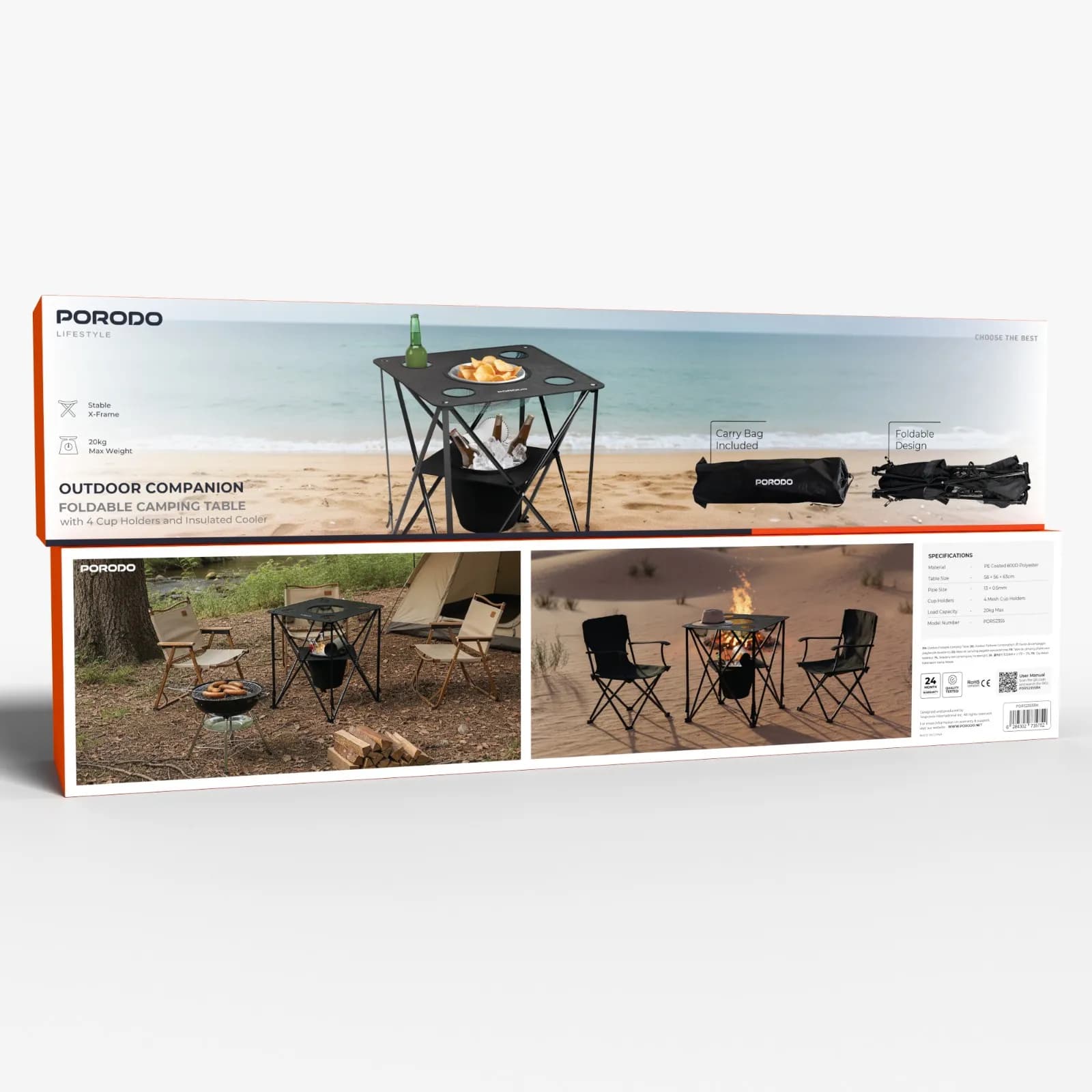 Outdoor Table With 4 cup Holder Cool Bag – Black میز تاشو مشکی PDRS2355BK — تصویر ۲