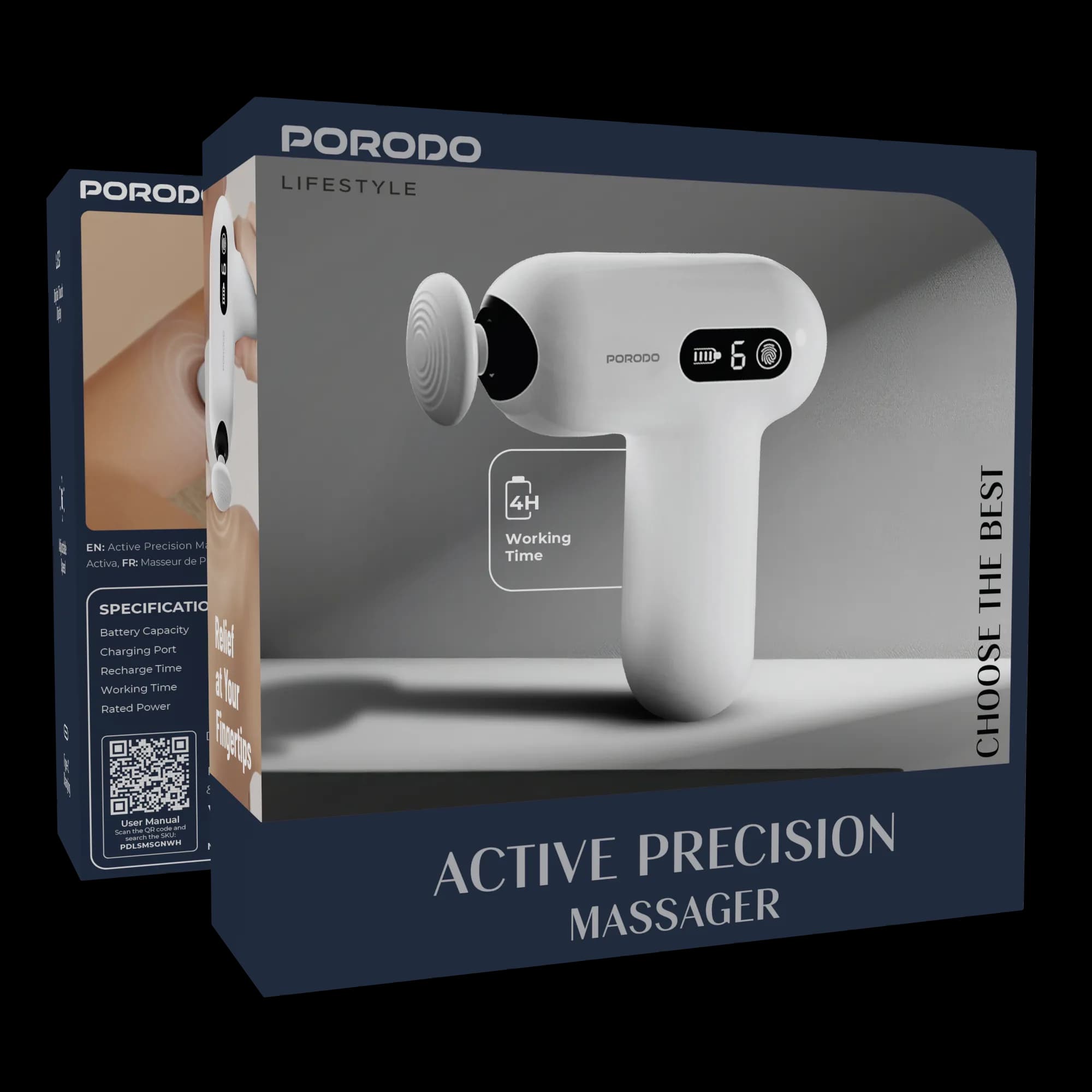 ماساژور دستی بدنه مشکی Porodo Lifestyle Active Precision Massager مدل Active Precision پرودو — تصویر ۲