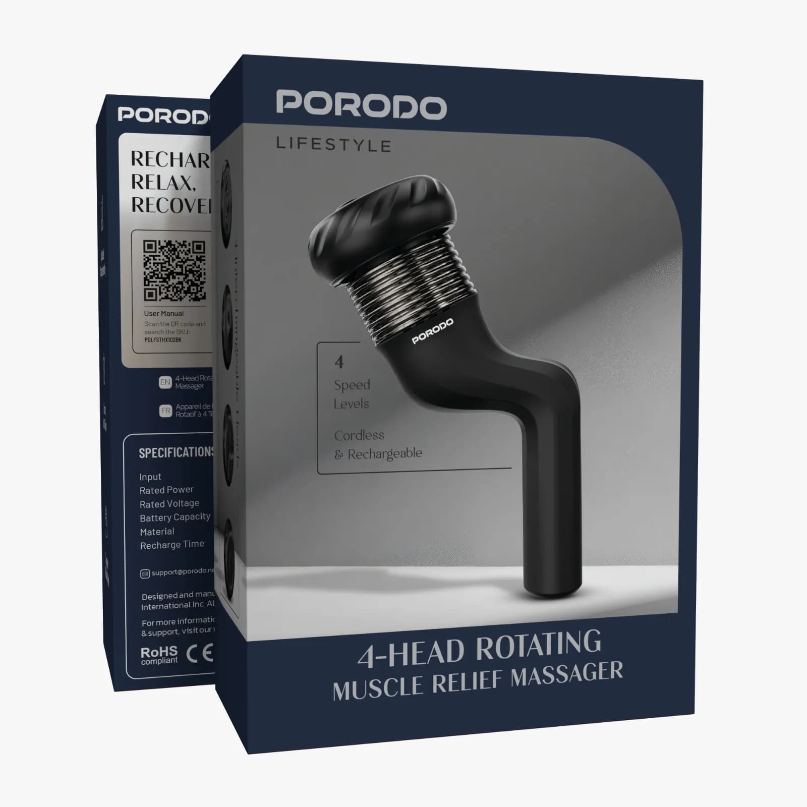 ماساژور عضلات چرخشی Porodo Lifestyle مدل 4-Head Rotating پورودو — تصویر ۴