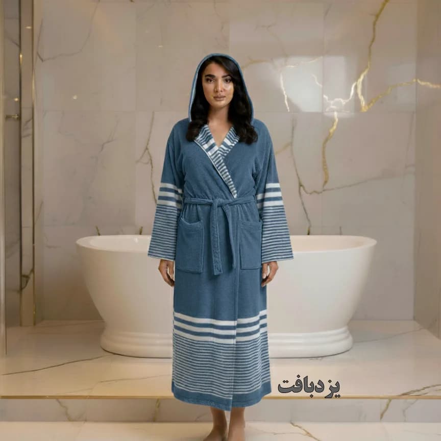 حوله تن پوش نخی یزدی رنگ آبی تیره