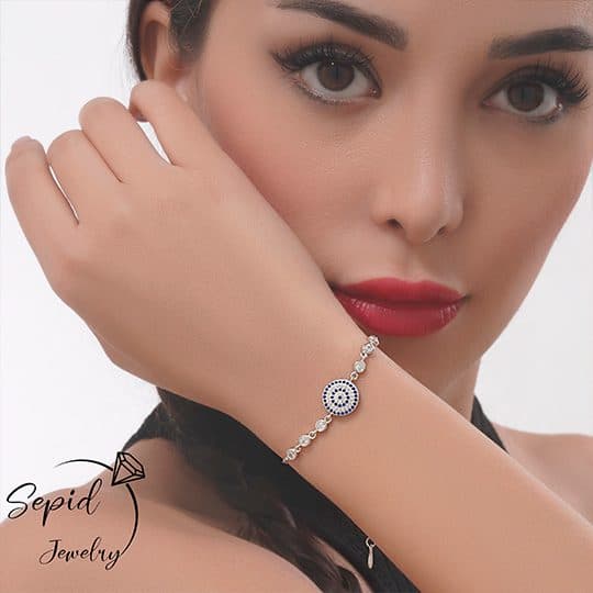 دستبند نقره چشم نظر و مارکو