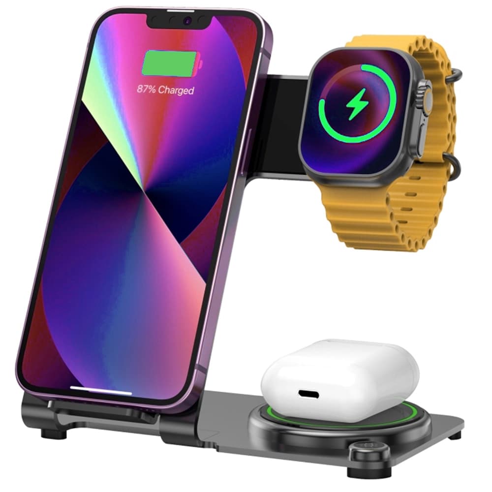 استند و شارژ وايرلس رومیزی سه کاره شیائومی مدل WIWU Power Air 3 In 1 Wireless Charger WI-W005 — تصویر ۲