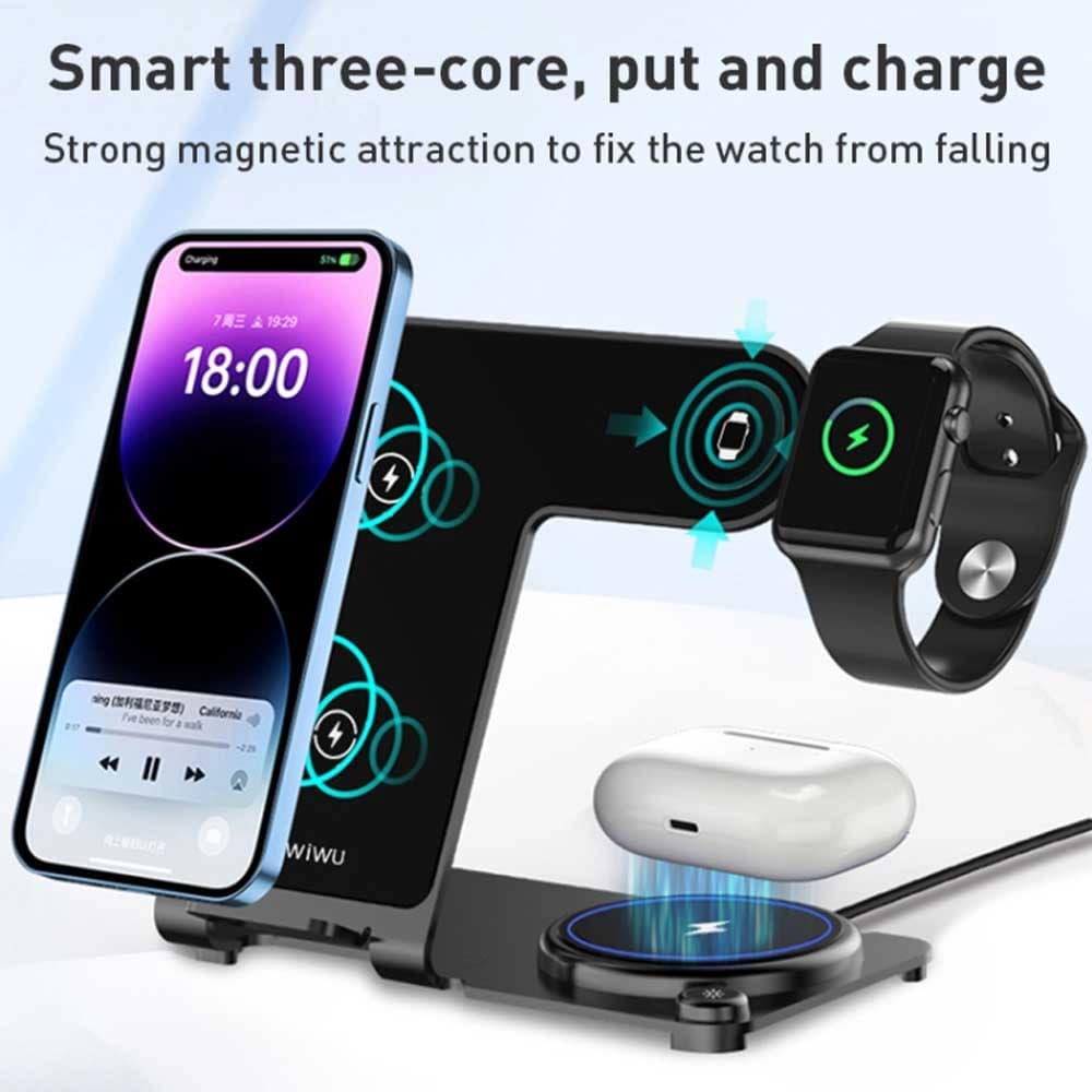 استند و شارژ وايرلس رومیزی سه کاره شیائومی مدل WIWU Power Air 3 In 1 Wireless Charger WI-W005 — تصویر ۶