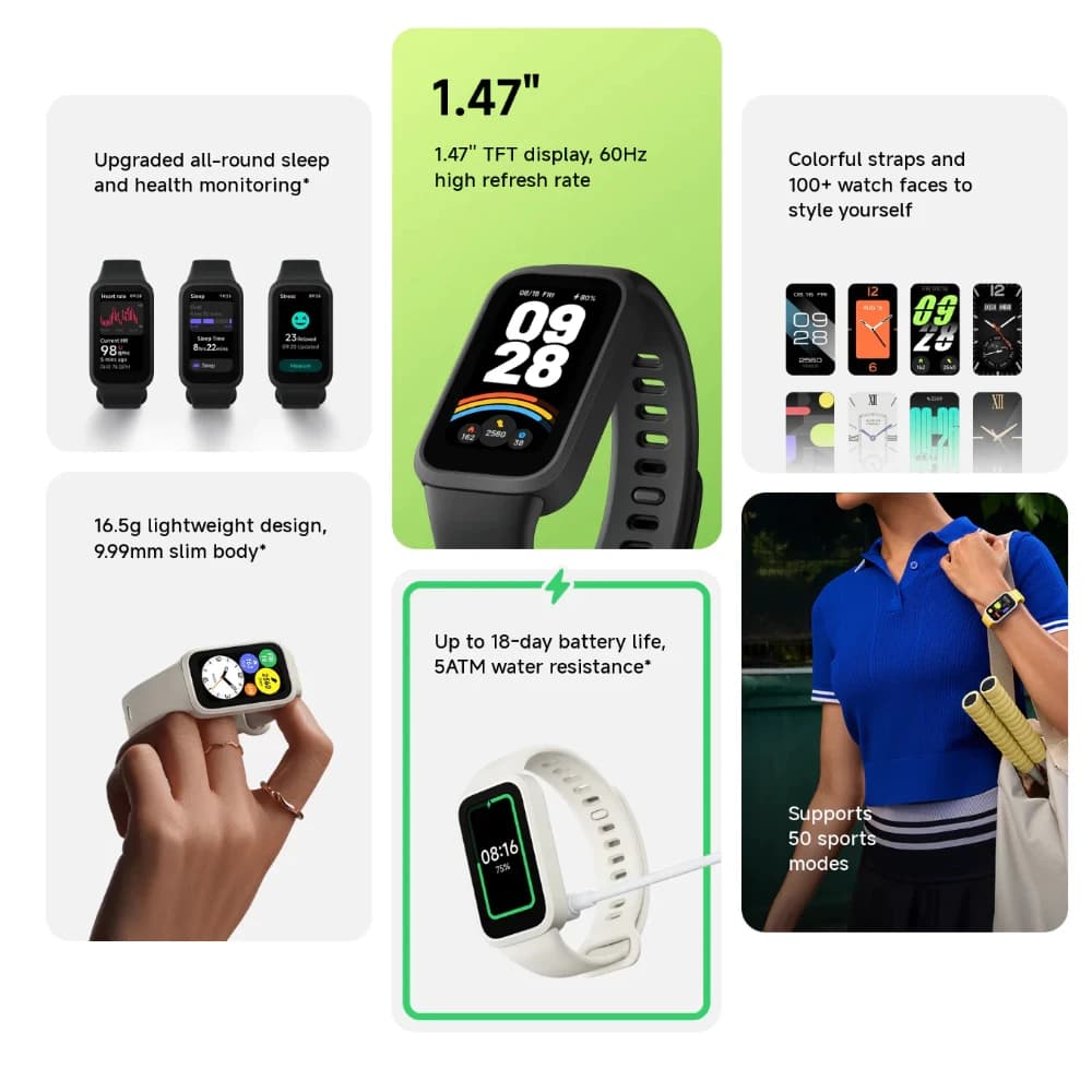 مچ بند هوشمند شیائومی مدل Xiaomi Smart Band 9 Active — تصویر ۶