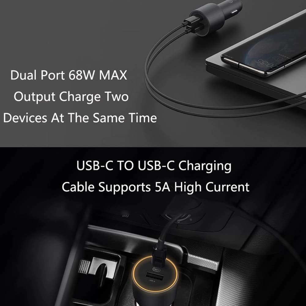 شارژر فندکی ماشين شیائومی مدل Xiaomi 100W Dual Port Car Charger Kit 1A1C MDY-16-ER‏ — تصویر ۵