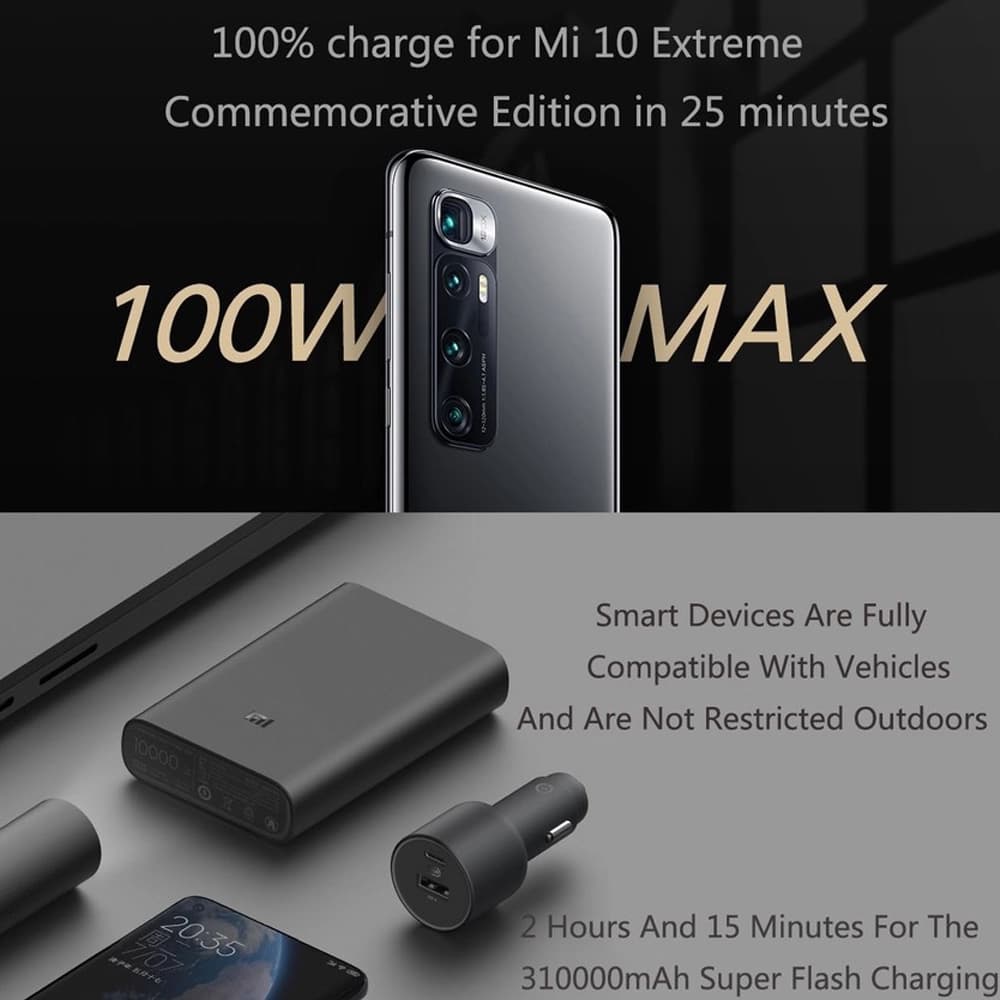 شارژر فندکی ماشين شیائومی مدل Xiaomi 100W Dual Port Car Charger Kit 1A1C MDY-16-ER‏ — تصویر ۳