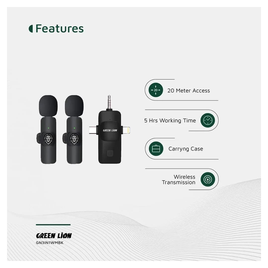 میکروفون بیسیم یقهای ۳ کاره گرین لاین Green Lion GN3IN1WMGN — تصویر ۵