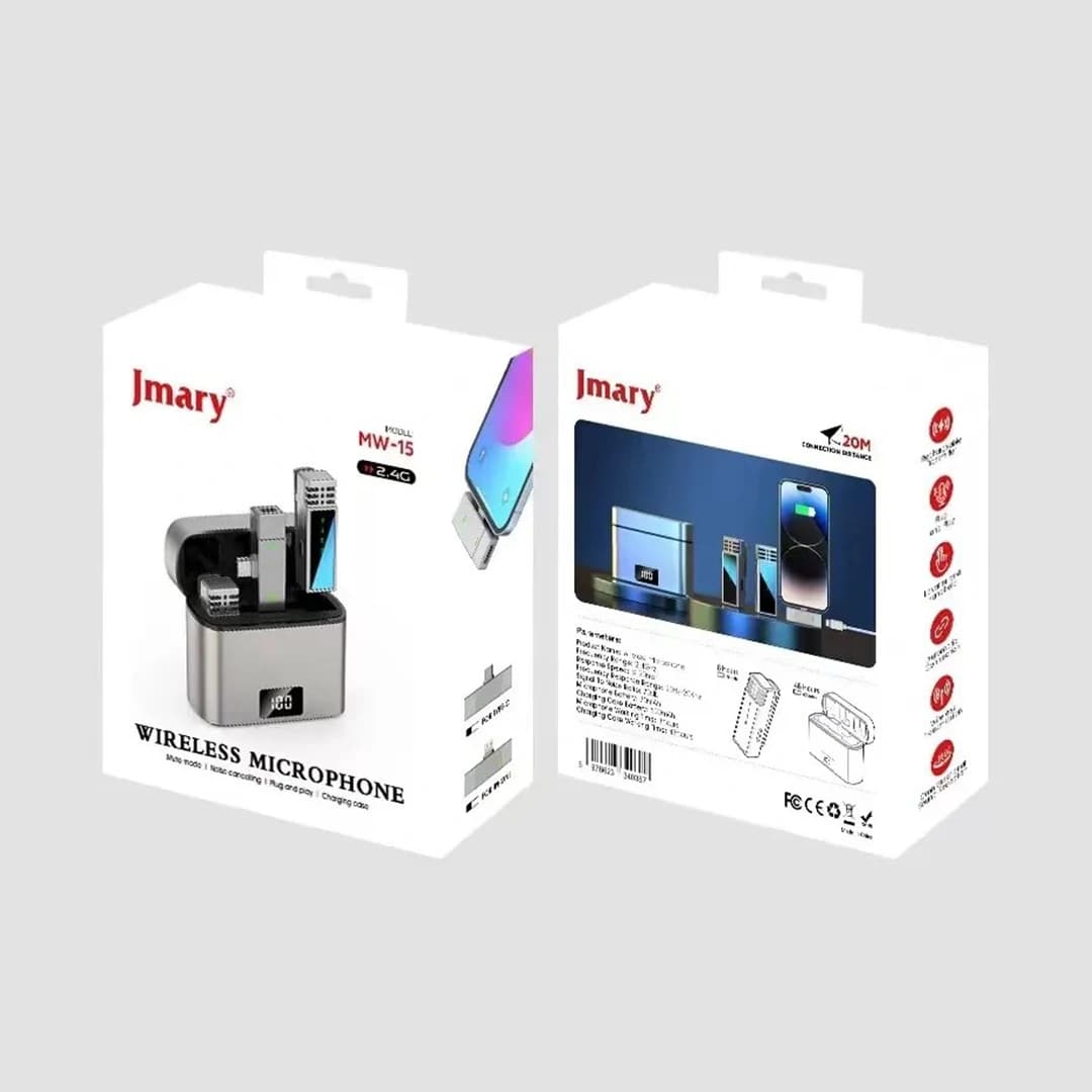 میکروفن یقه ای بی سیم جیماری مدل jmary mw-15 dual Type-C & Lighting — تصویر ۵