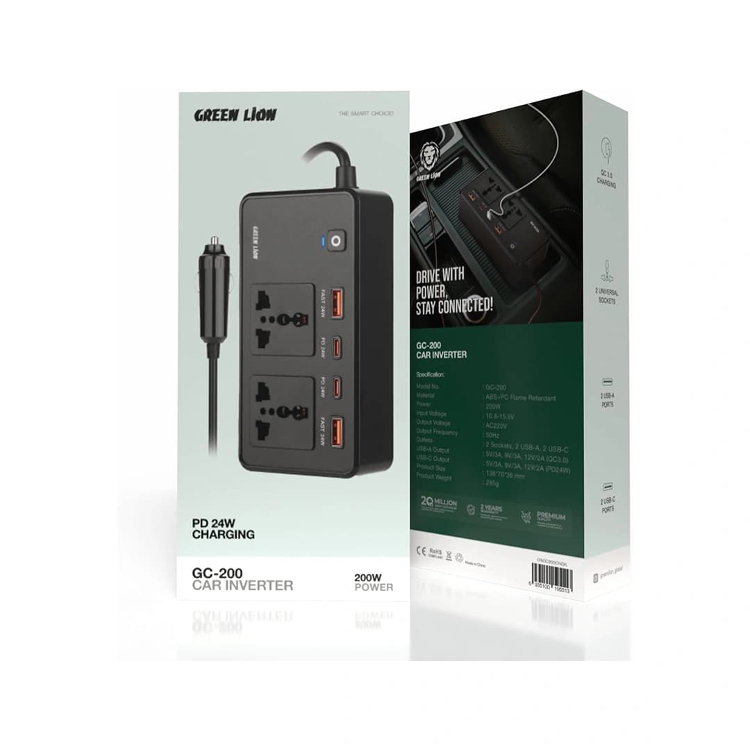 اینورتر و مبدل برق فندکی ماشین 200 وات گرین لاین Green Lion GC-200 Car Inverter — تصویر ۳