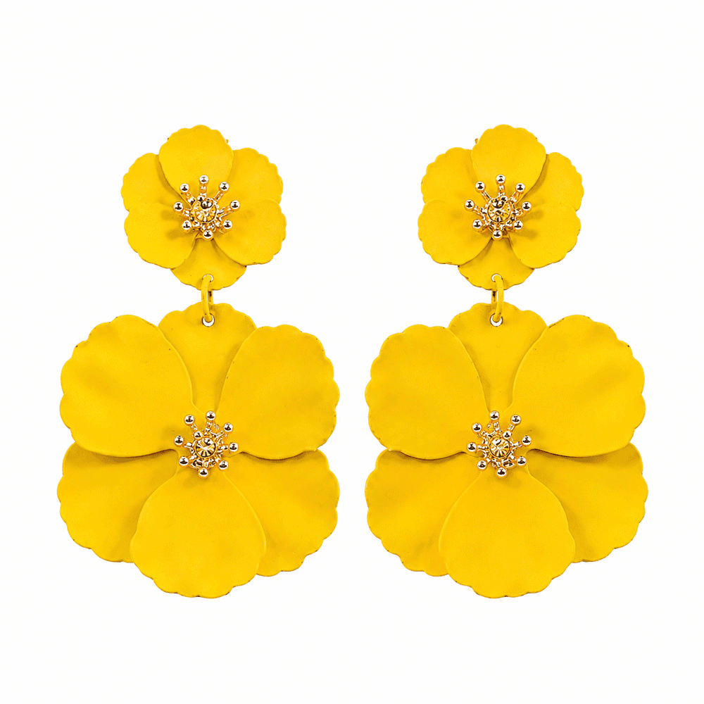 گوشواره آویز گل فلورا زرد کد FLORA-701-YL
