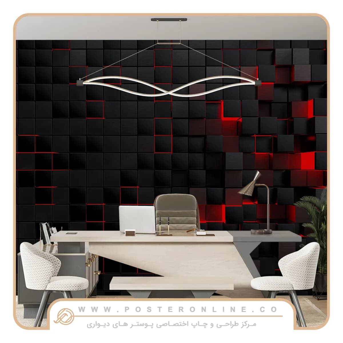 پوستر دیواری سه بعدی مکعب مشکی و سرخ mt-83985 — تصویر ۳