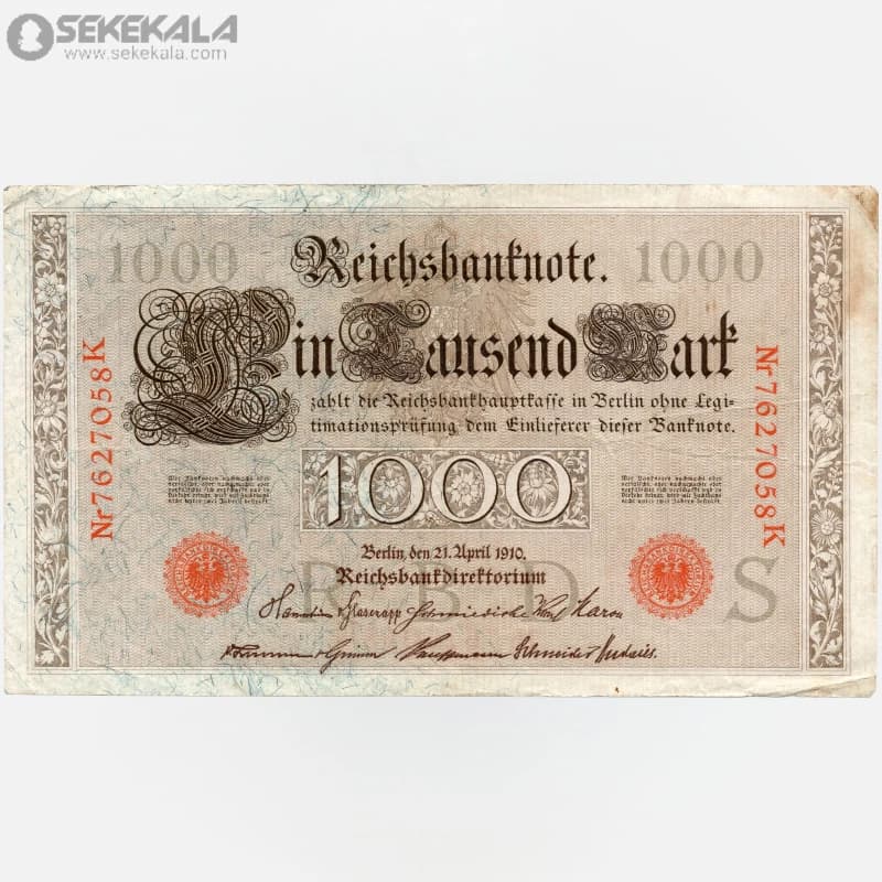اسکناس 1000 مارک امپراتوری آلمان 1910(VF)(ویلهلم دوم) — تصویر ۳