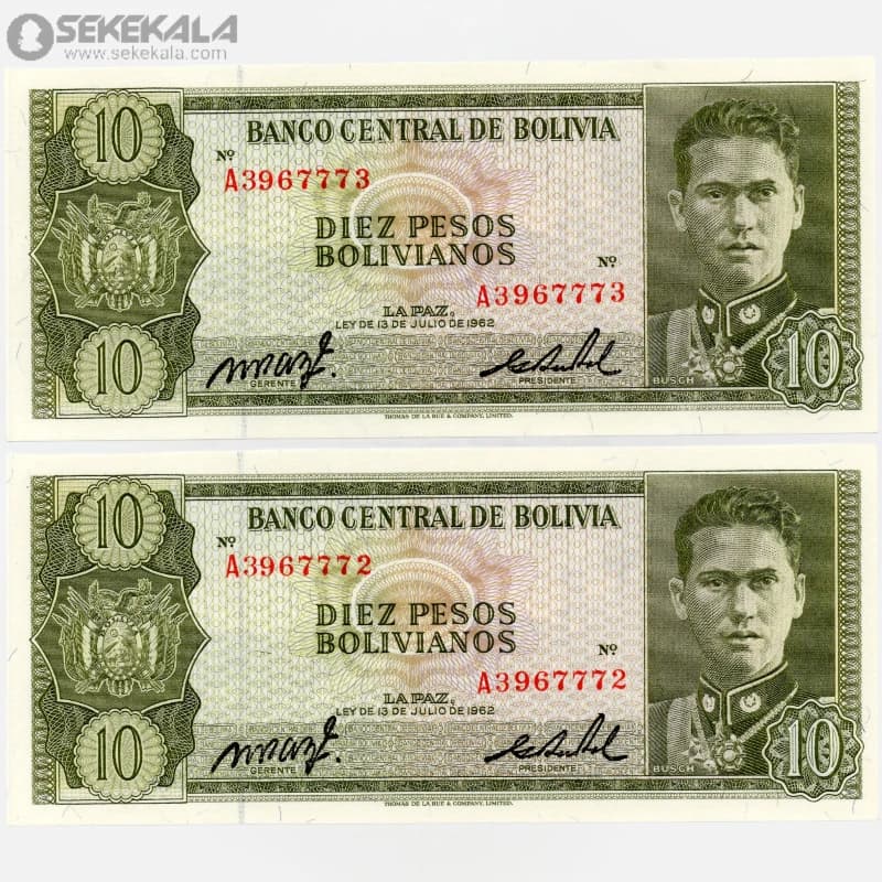 جفت اسکناس‌ 10 پزو بولیویانو بولیوی 1962 (UNC)
