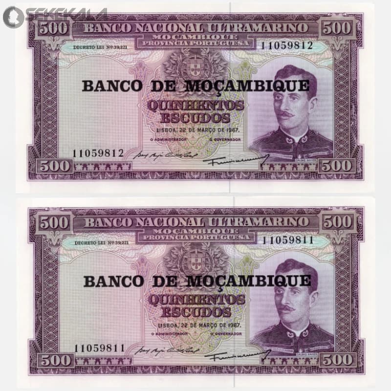 جفت اسکناس 500 اسکودو موزامبیک 1976(UNC)(سورشارژ جمهوری خلق) — تصویر ۲